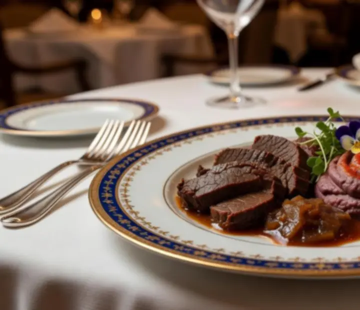 Gourmet főétel részlet, elegáns tálalásban