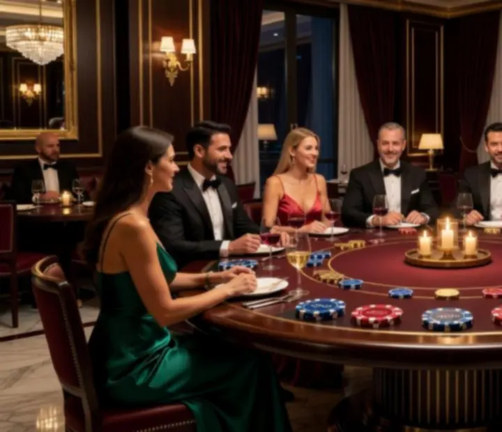 Exkluzív fine dining vacsora elegáns pókerasztalokkal Budapesten