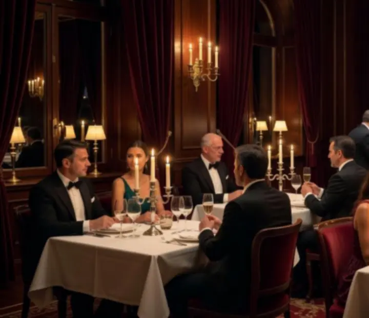 Elegáns, gyertyafényes fine dining étterem esti hangulatban